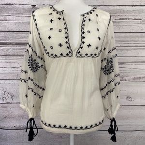 Lucky Brand Loose Fitting Embroidery Detailed Top